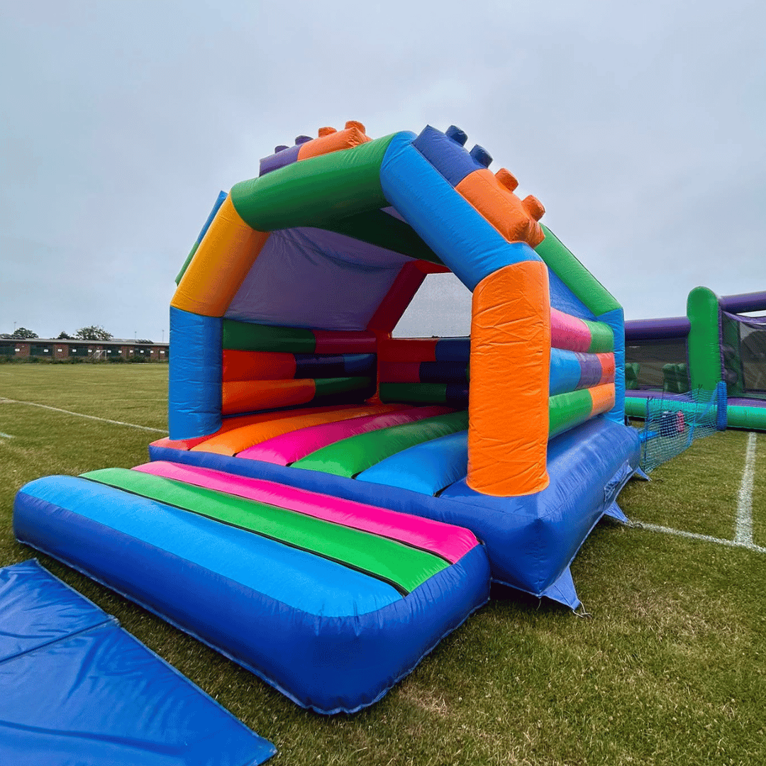 Block inflatable castle for hire, perfect for children's parties, family fun days and events